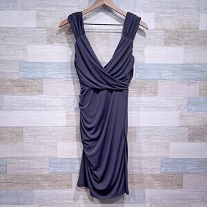 BOSTON PROPER Ruched Draped Jersey Knit Cocktail Dress Gray Stretch Womens XS